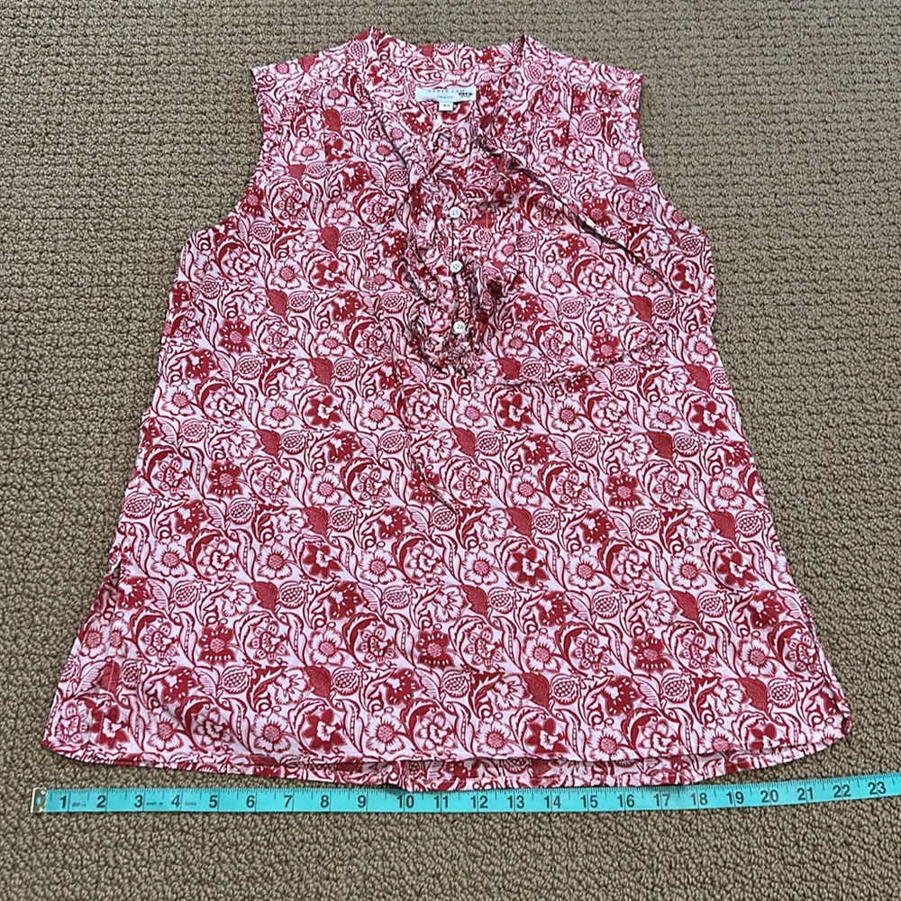 Derek Lam Red Vintage Floral Sleeveless Top Ruffle Button Neckline size 6 Boho - Picture 15 of 15